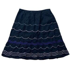 Boden Navy Blue A-line Embroidered Waves Scalloped Skirt Size 8R